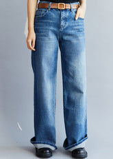 Pantalones vaqueros casuales de cintura alta de color azul